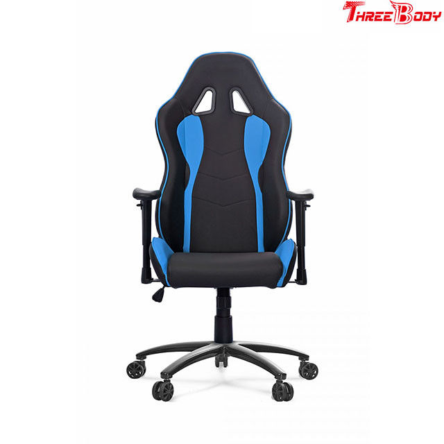 Swivel Black And Blue Leather Gaming Chair With Lumbar Support System