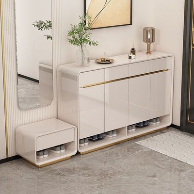 رنگ پیانو درب ورودی کابینت کفش با کفش تغییر صندلی، چهار درب و چهار کشوی کفش کابینت ذخیره سازی